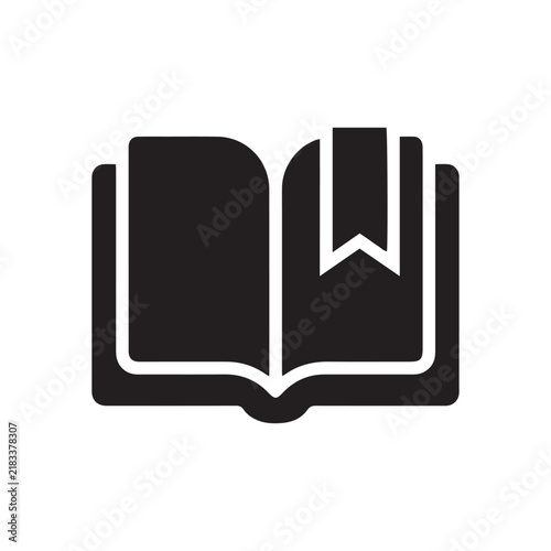 Open book icon with bookmark ribbon in a solid black vector style