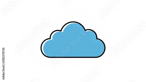 A flat design blue cloud icon gently floating in a seamless weather-themed loop animation.