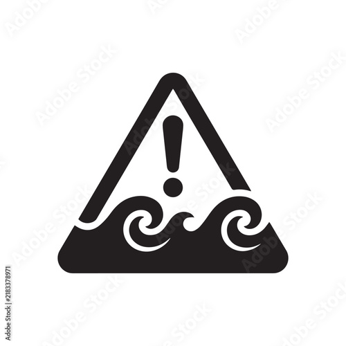 tsunami warning sign icon showing a black triangle with water waves