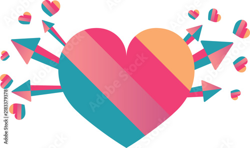 Vector heart broken into pieces, medical heart with direction of movement, love and emotions. Colored love hearts