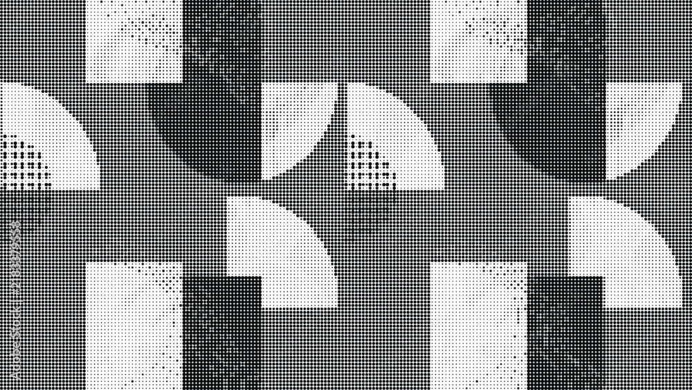 Fototapeta premium Abstract monochrome halftone pattern with geometric shapes and circular segments for graphic design backgrounds