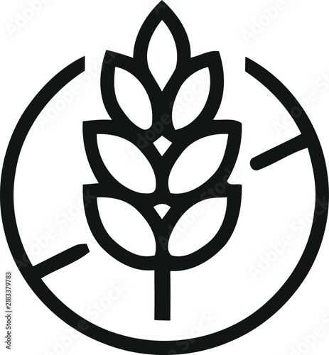 Gluten free icon with crossed out wheat stalk symbol for celiac disease dietary product label packaging badge isolated line vector graphic on white background