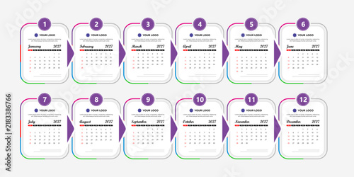  2027 Calendar Template With Purple Frame 