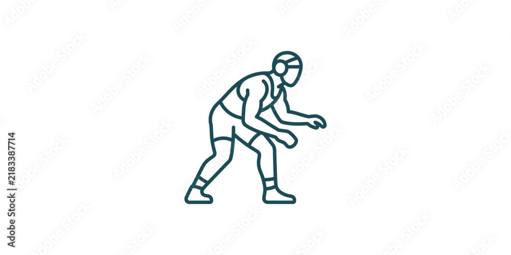 Fototapeta premium Minimalist line art icon of a wrestler in a ready stance.