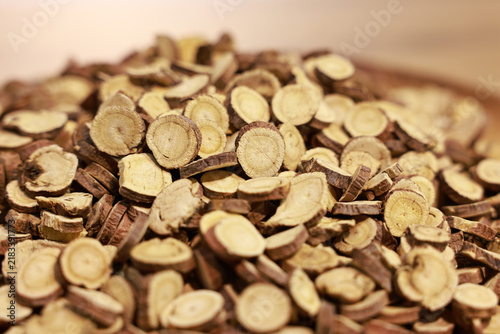 Photography Pile of dried astragalus root slices