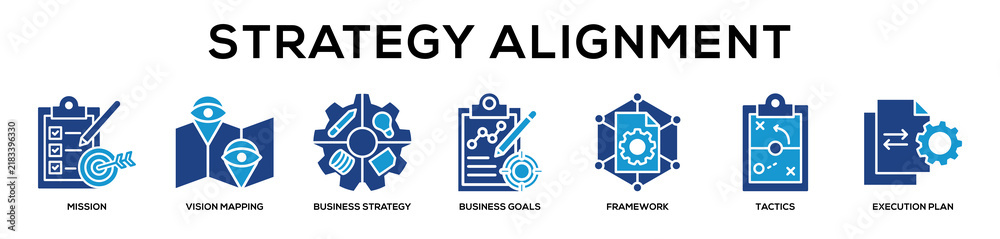 Fototapeta premium Glyphcolor - Strategy Alignment web banner icon vector illustration concept