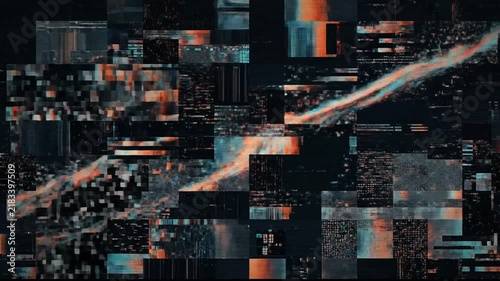 Abstract digital noise pattern sequence capturing vibrant glitch effects and pixelated chaos