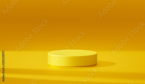 Yellow 3d podium background stand for product display cylinder mockup pedestal