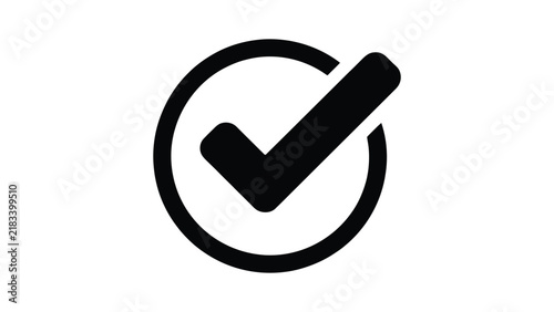 Obraz na płótnie Black check mark enclosed within a circle, symbolizing approval, completion, verification, and success in minimalist vector design, representing confirmation and correctness in modern graphic art
