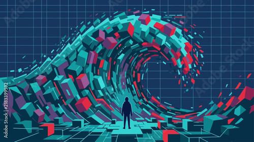 Big data wave of pixel cubes vector illustration for technology