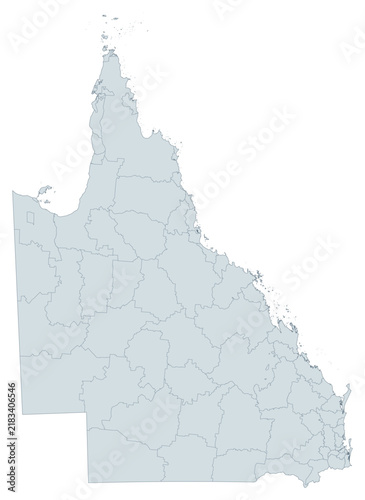 Bild auf Leinwand Administrative Divisions Map of Queensland, Australia - ADM2 Level