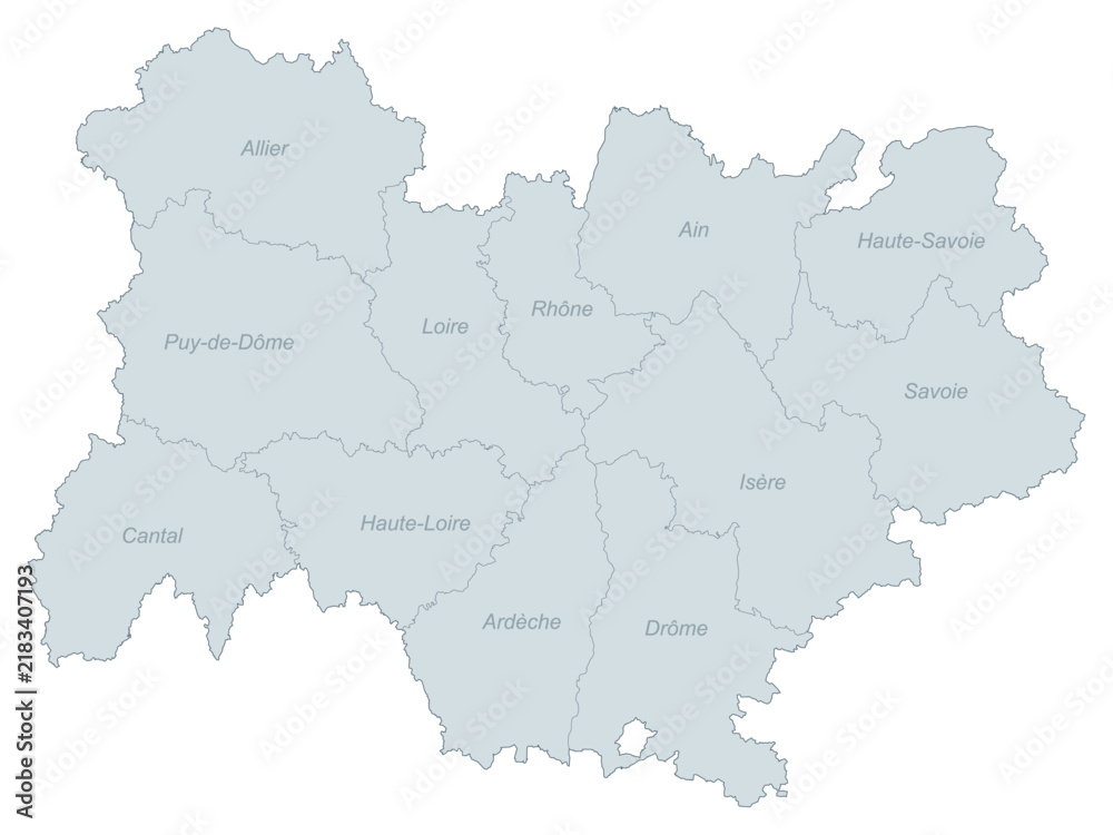 Fototapeta premium Administrative Map of the Auvergne Rhone Alpes Region, France