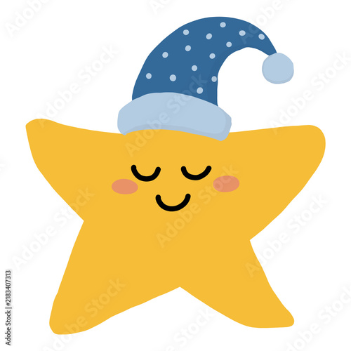 Фотография cartoon illustration of a sleeping star wearing a nightcap
