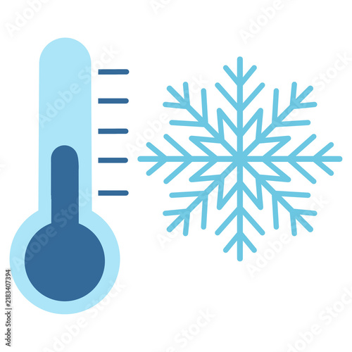 illustration of a thermometer icon, low temperature, cold weather, and snowflakes 