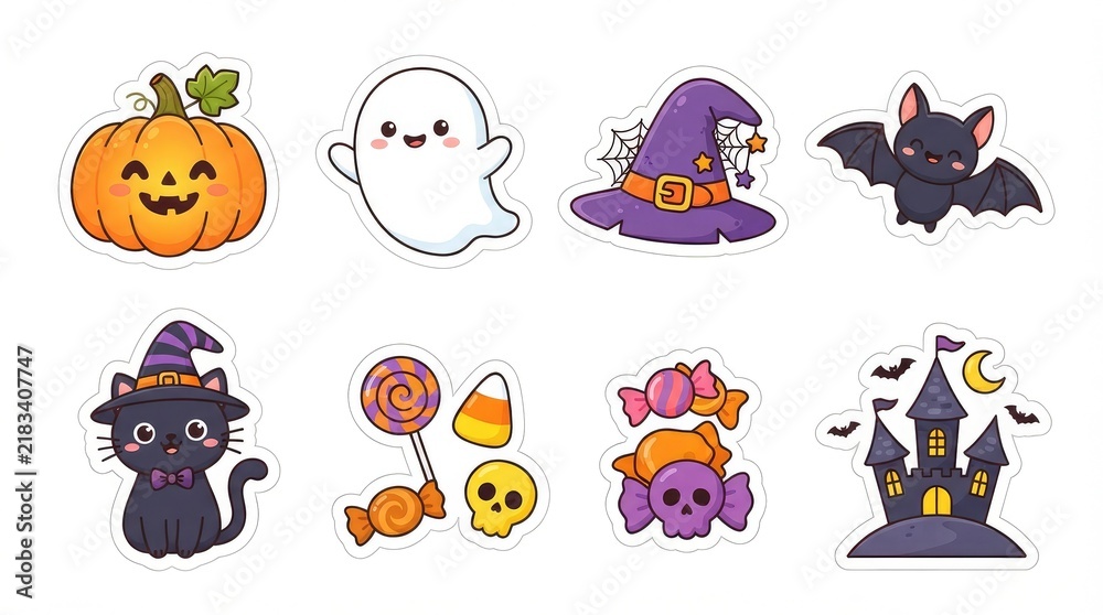 Fototapeta premium Cute halloween stickers set isolated on white background