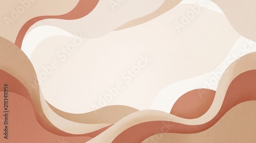 Minimalist abstract background with organic terracotta and beige wavy shapes