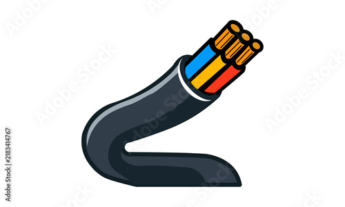 Obraz na płótnie A vector illustration of a thick black electrical cable with three colorful insu