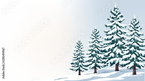 Snowy fir trees on a winter landscape with copy space vector.