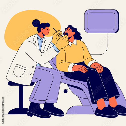 Vector Illustration of Dental Consultation – Dentist Examination, Oral Healthcare and Patient Care Concept
