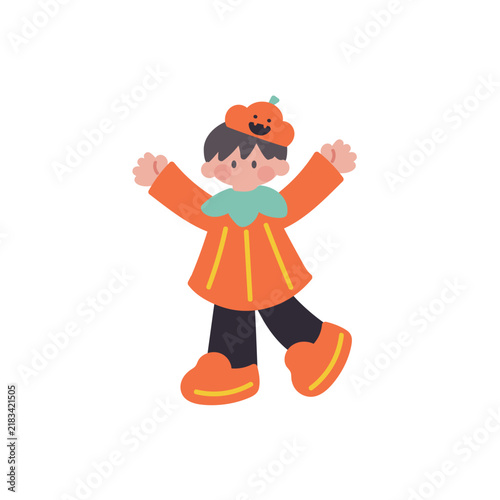 ハロウィン仮装した子どもかぼちゃ人物イラスト
