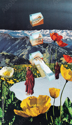 Bild auf Leinwand A group of Tibetan monks are traveling on the path to Nirvana