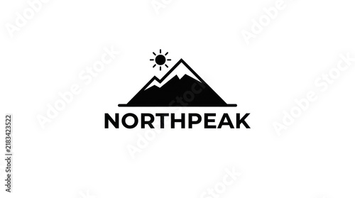 Mountain peak sun logo design minimalist vector art