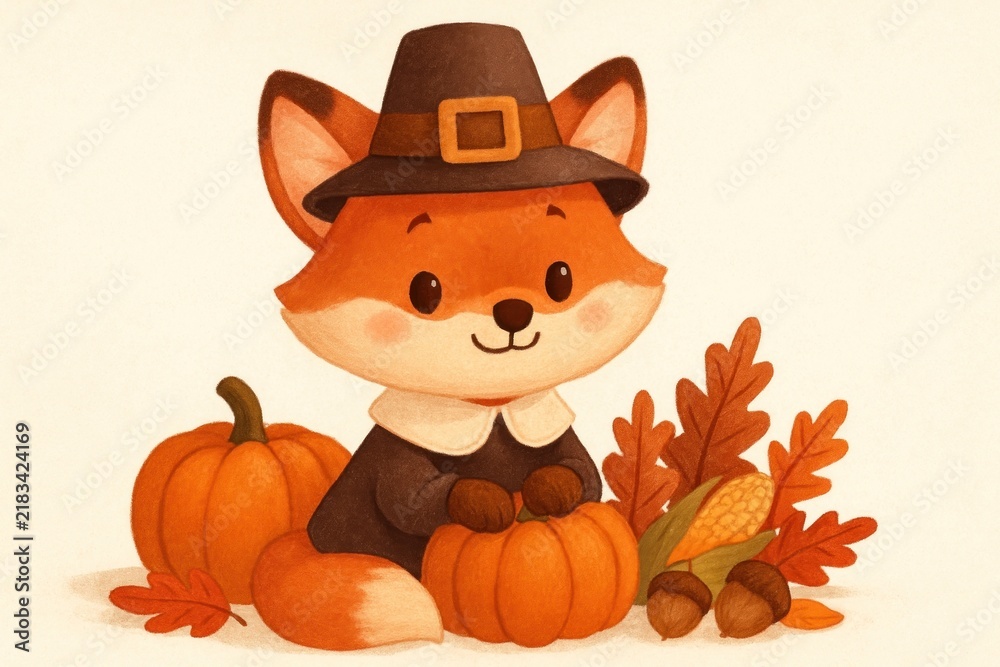 Obraz premium Cute fox in autumn attire.