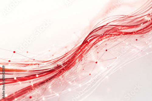 Red digital network flowing on white background