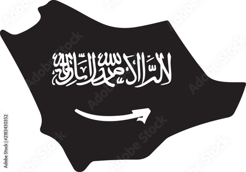 Isolated map of saudi arabia featuring the white islamic calligraphy and sword symbol