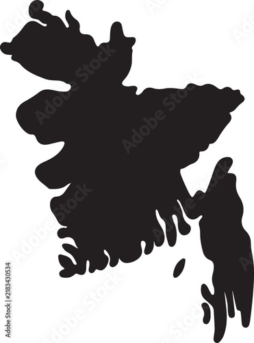 Solid black silhouette map of bangladesh isolated on white background