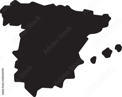 Solid black silhouette map of spain including the balearic islands on a white background