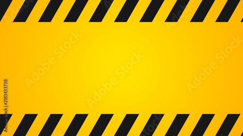 Bright yellow background bordered by black hazard stripes on the top and bottom, creating a caution or warning frame. 