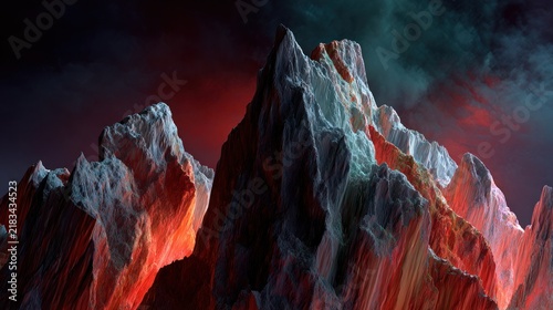 Plakat Dramatic mountain peaks fiery landscape