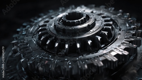 Plakat Complex mechanical gear system closeup