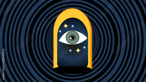 Surreal Psychedelic Eye Portal with Stars Background