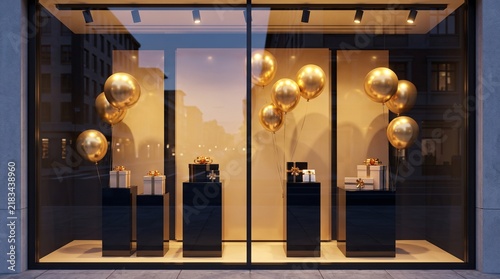 Luxury Boutique Storefront Window Display Decorated for Black Friday