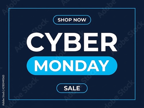 Cyber monday sale banner with modern typography and dark blue background