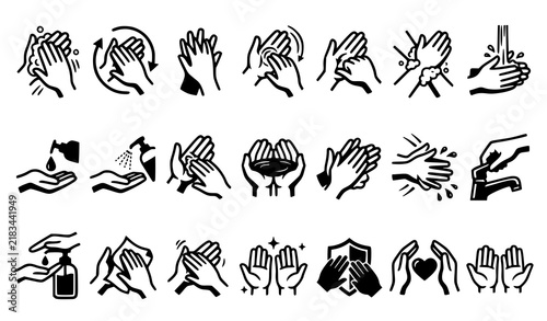Hand Sanitizer and Disinfection Bold Black Vector Icon Set