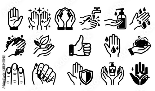 Clean Hands Hygiene Bold Black Vector Symbol Collection