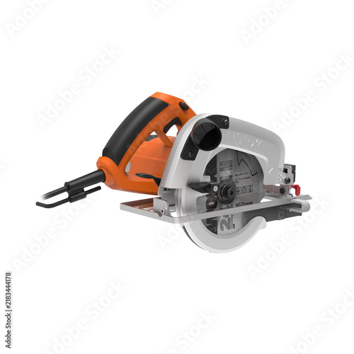 Orange and gray circular saw power tool isolated on white background