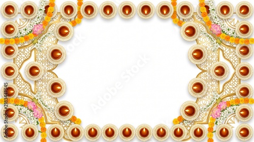 An ornate decorative frame featuring repeating floral and gem like patterns perfect for invitations or digital art