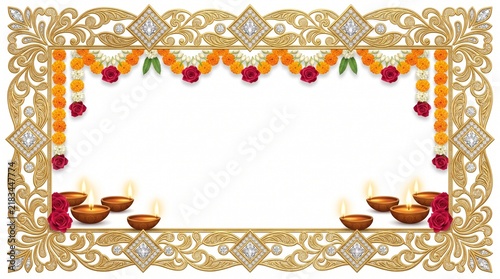 A beautiful and ornate diwali border design featuring traditional lamps and vibrant decorations for festive celebrations