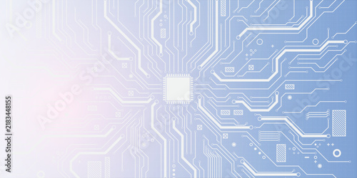 Intricate white circuit board background pattern with complex geometric data paths for cyber security and network design.