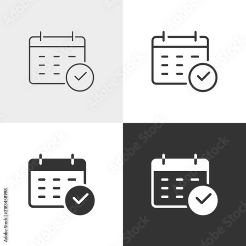 Obraz na płótnie Calendar with check mark vector icon in outline and solid styles, Editable stroke.