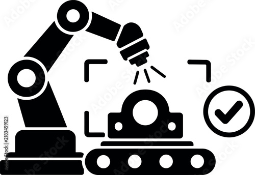 Automated robotic manufacturing inspection with quality control icon