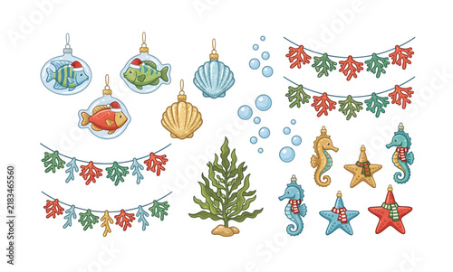 Christmas aquarium decorations with festive sea life