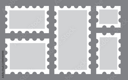 Blank Postage Stamp Set Outline Perforated Frame Vector Template.