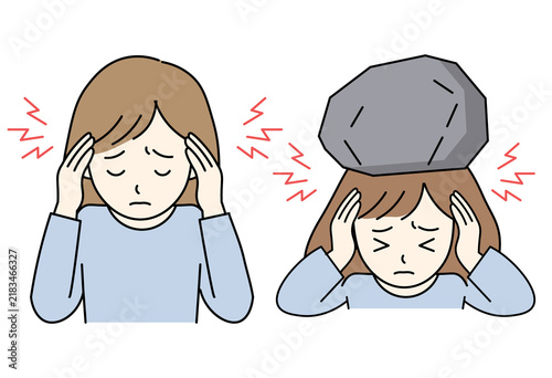 woman holding her head in pain due to a severe headache or migraine attack.