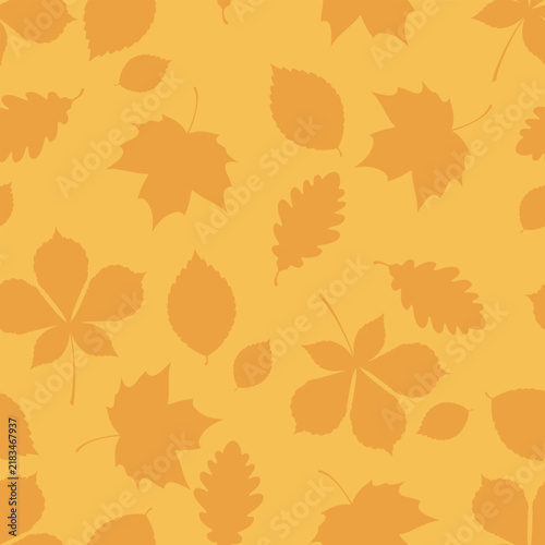 Autumn leaves silhouettes seamless pattern, vector background.