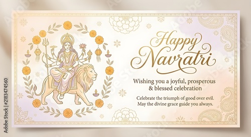 Happy Navratri Durga Line Art Greeting Card Background